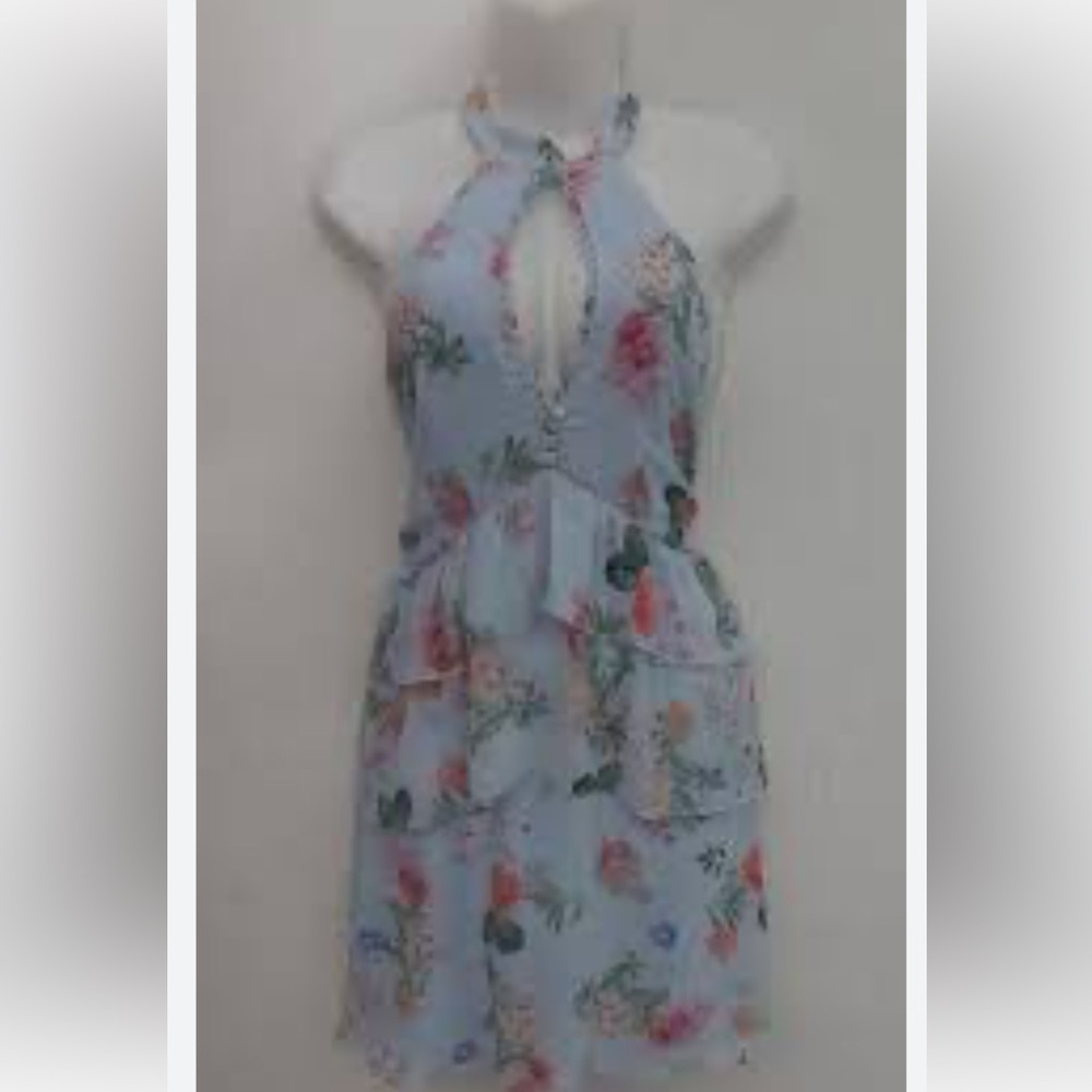Express Light Blue Floral Halter Midi Dress